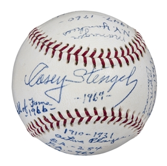 Casey Stengel One of a Kind Signed & Inscribed "Stat Ball" OAL Cronin Baseball (PSA/DNA)